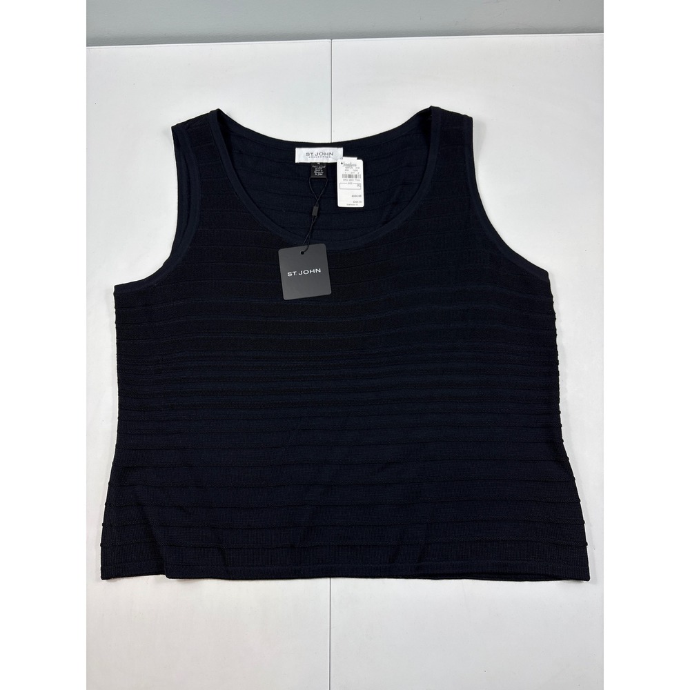 St John Collection‎ Santana Knit Shell Top Black Sleeveless XL NWT Wool Rayon
